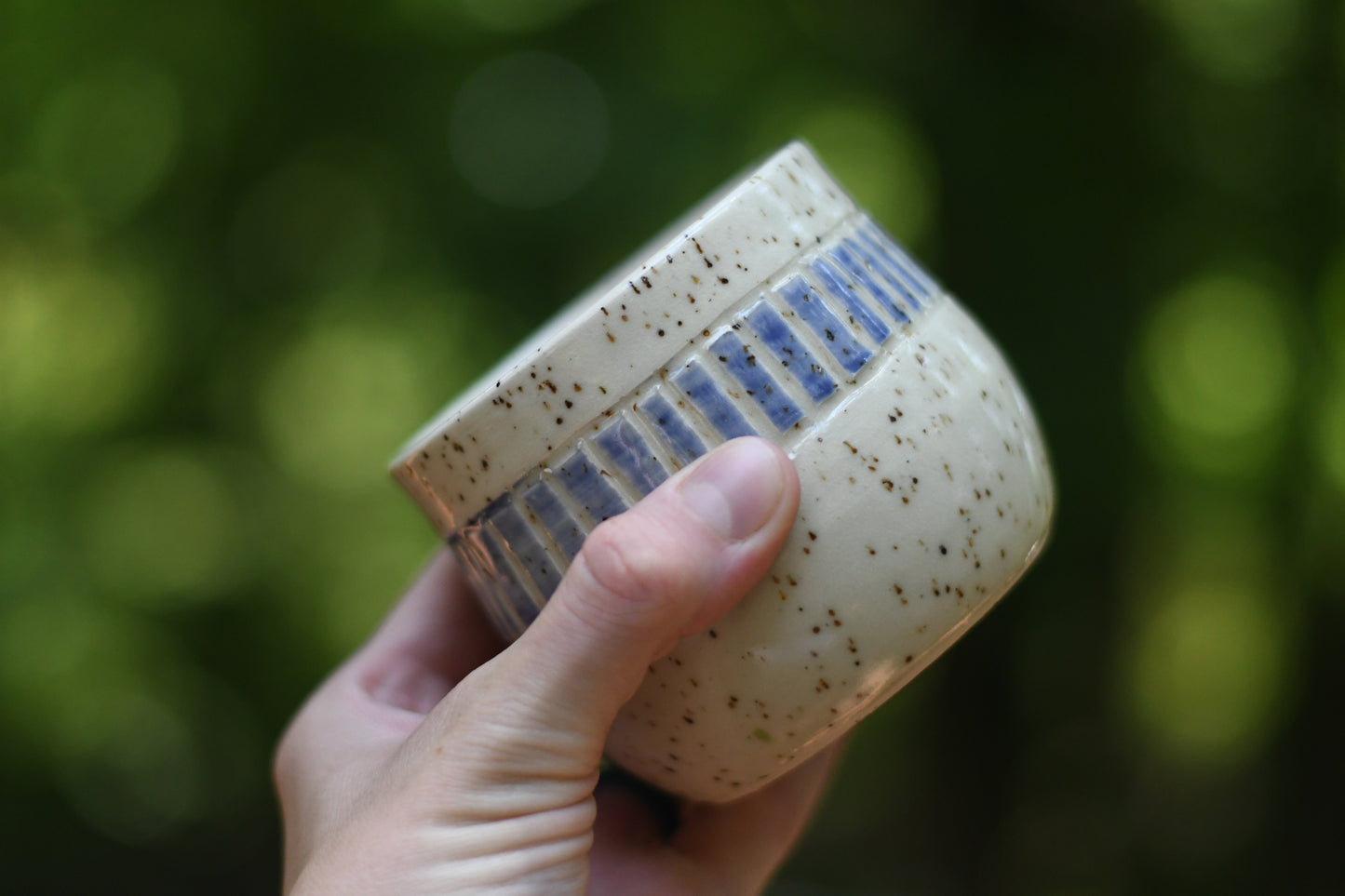 White and Purple Carved Cup