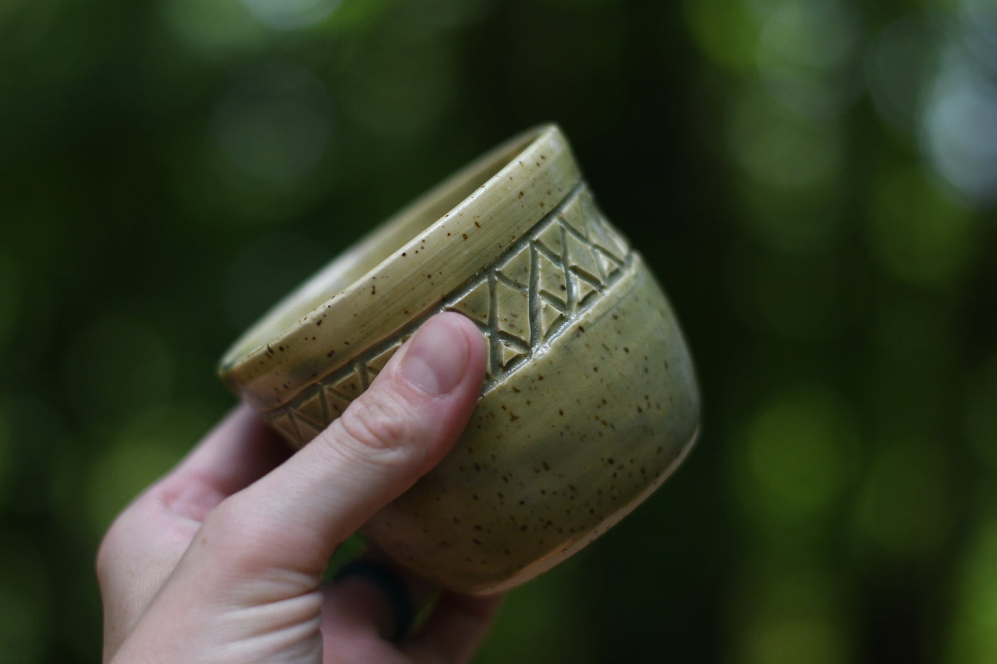 Green Carved Cup